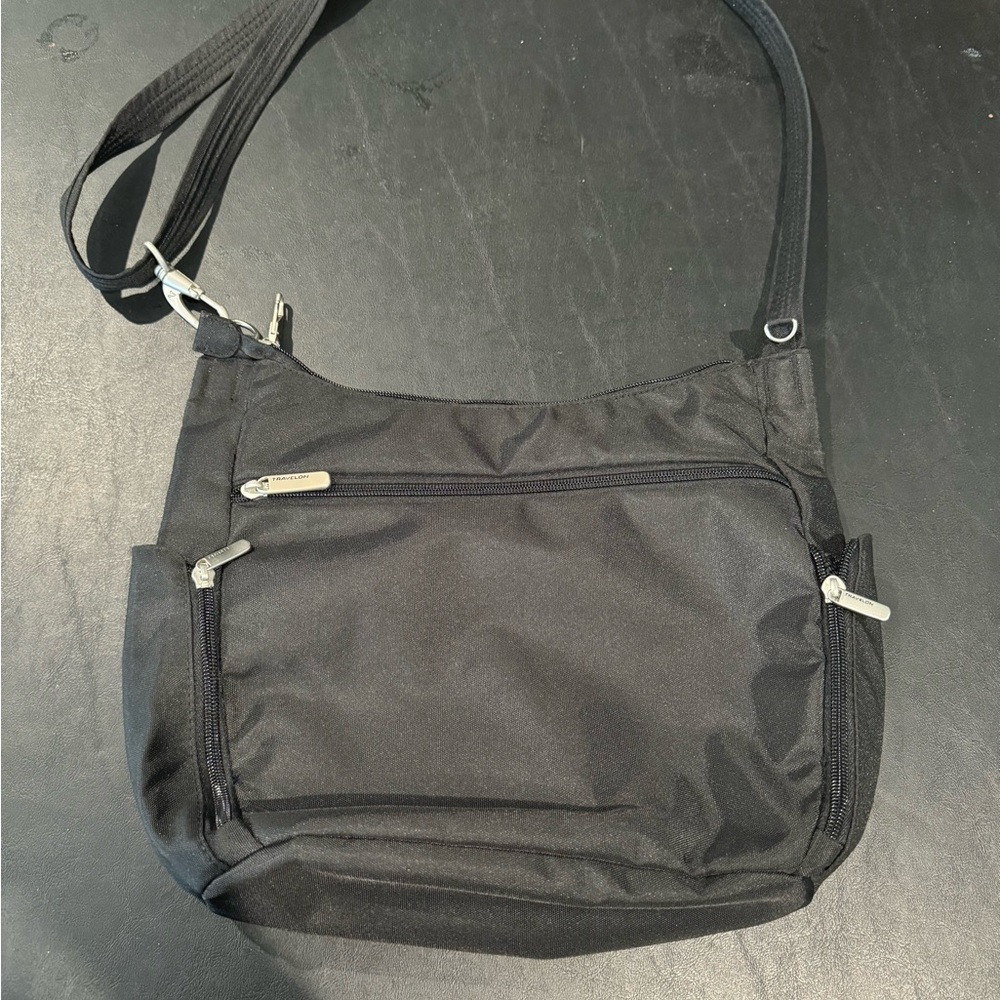 Travelon Anti-Theft Multiple Compartments Nylon Crossbody Bag black.